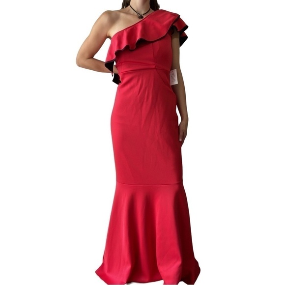 🥒 Eloquii NWT One Shoulder Ruffle Mermaid Sexy Red Maxi Formal Gown Dress 14 - Picture 10 of 10